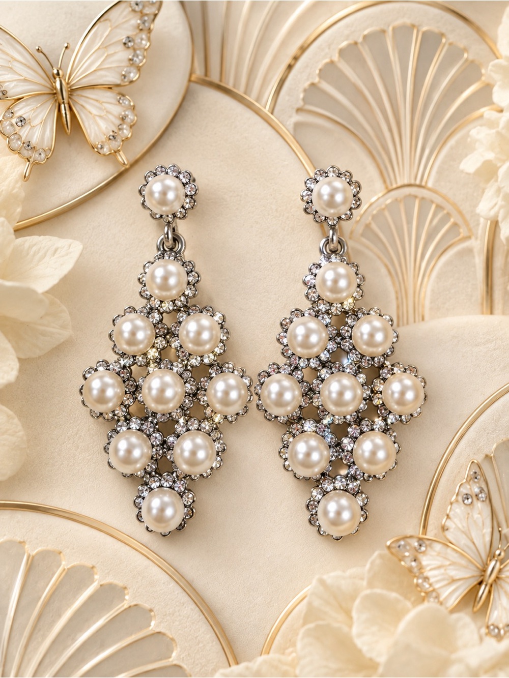 🆕❤️Pearl & Crystal Drop Earrings - Ivory Pearl